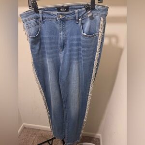 AKIRA Denim Stretch Jeans with Side Beaded Fringe